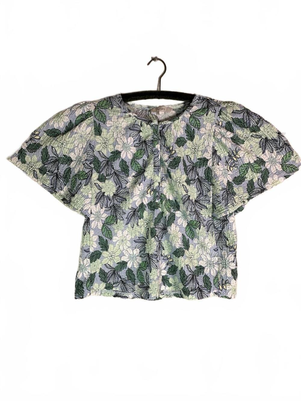 Textured Henley Floral Bat Wing Sleeve Travel Resort Cottagecore Boho Blouse Lrg